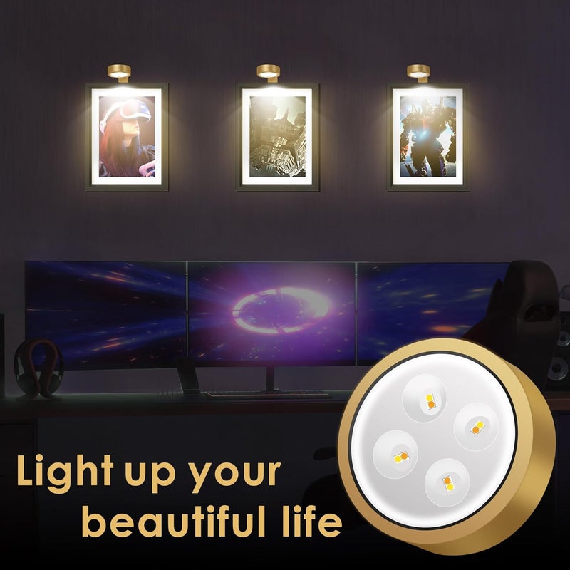 yimaxps مصباح صور يعمل بالبطارية 3 قطع، أضواء LED مغناطيسية مع جهاز تحكم عن بعد، قابلة للتعتيم ومؤقت، ضوء عرض فني لإطار الصور، إضاءة للديكور المنزلي، ذهبية - Image 4